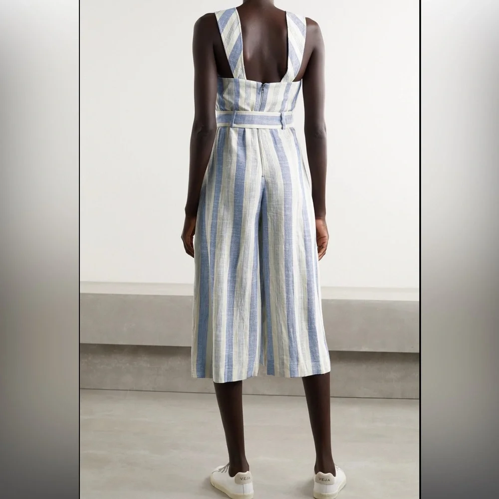 Alice + Olivia Marty Belted Striped Linen-Blend Jumpsuit - Picture 3 of 16